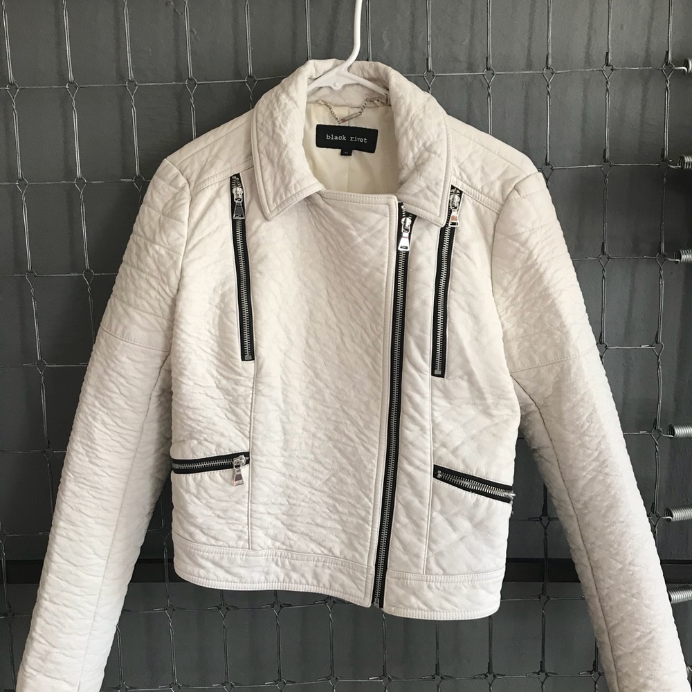 Real White leather jacket Black Rivet - Picture 1 of 5